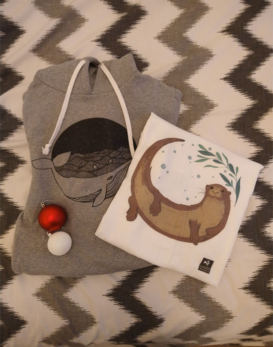 A hoodie and T-shirt from Rapanui and the National Wildlife Trust.