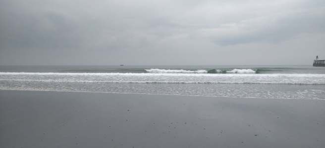 A photo of the sea at Whitby on a very grey day.