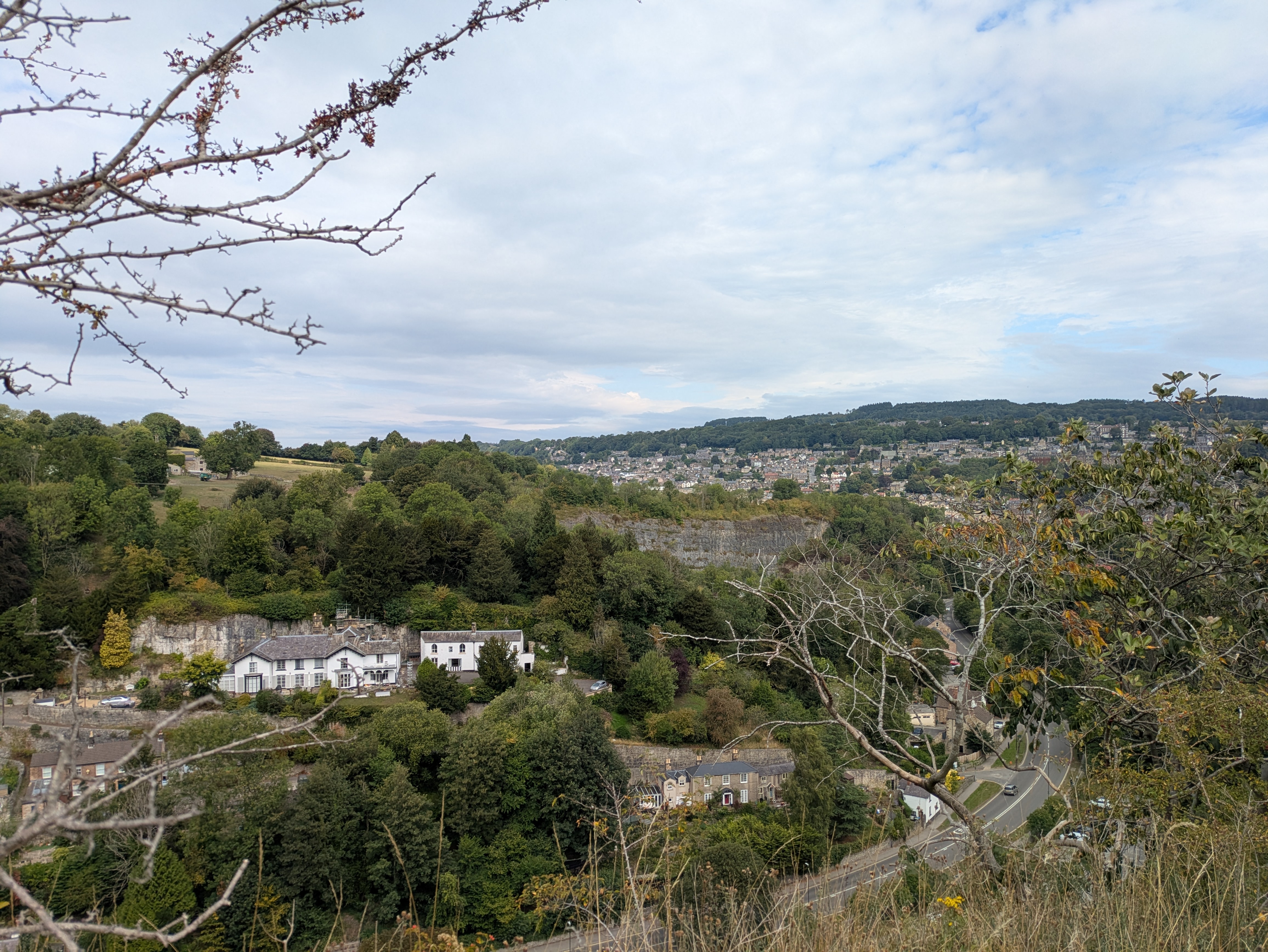 The view from High Tor over Matlock in the distance.